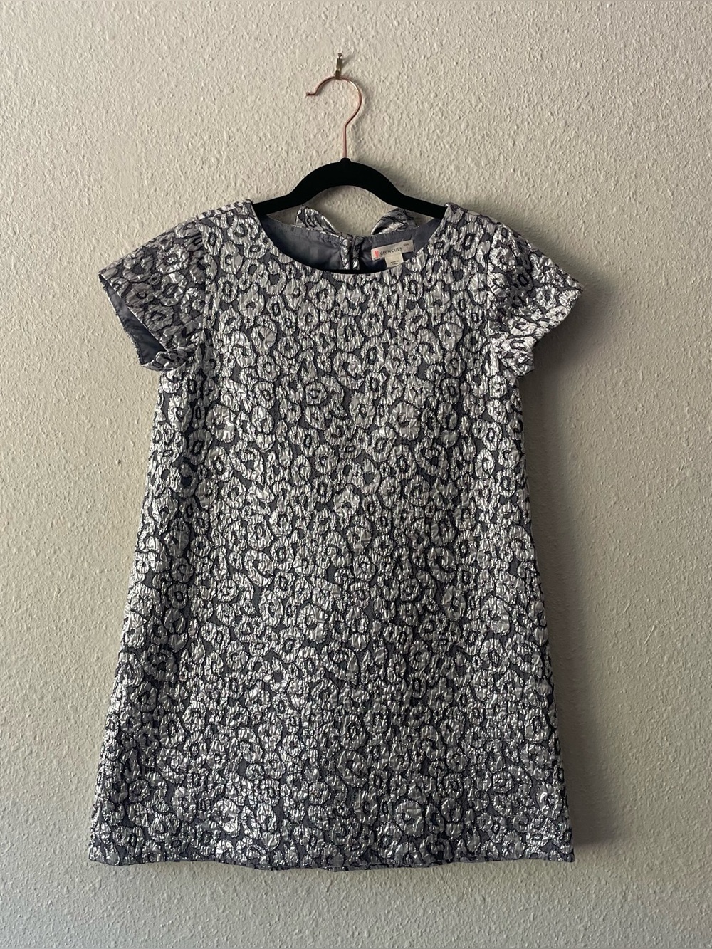 J.Crew Crewcuts Girls 7 Metallic Silver Brocade Bow Party Dress Pockets